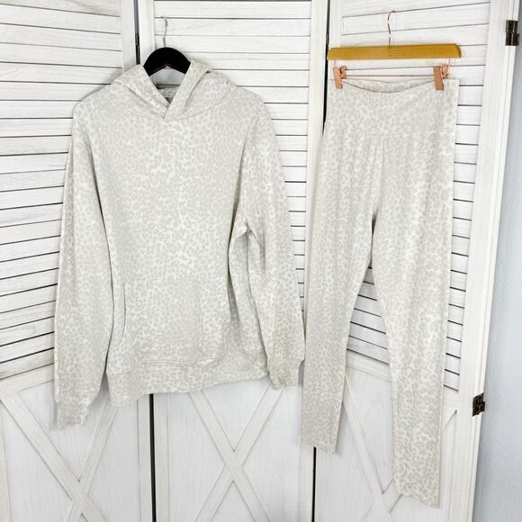 Ragdoll LA Stone Leopard Print Oversized Hoodie Leggings Set Ivory Tan Large - Picture 7 of 14